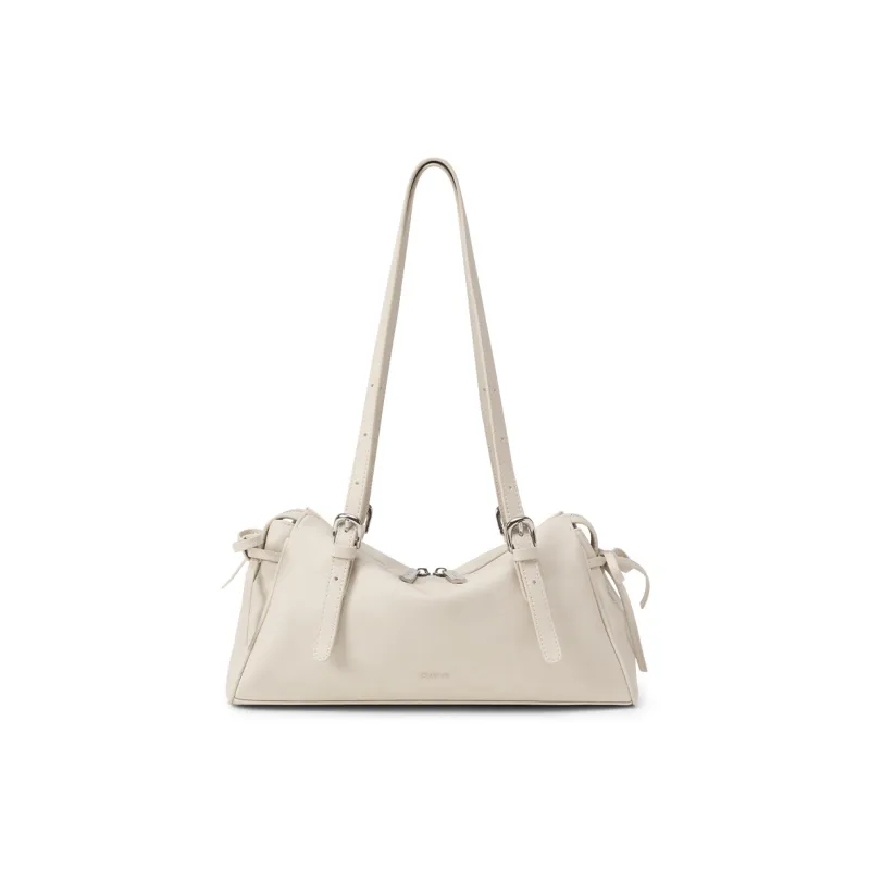 JONBAG Synthetic Leather Shoulder Bag Women's Milk White/Burgundy Brown-0