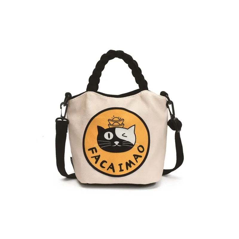 Meow In The Grass Canvas Handbag Women's Prosperity Cat/Gold Cat-6