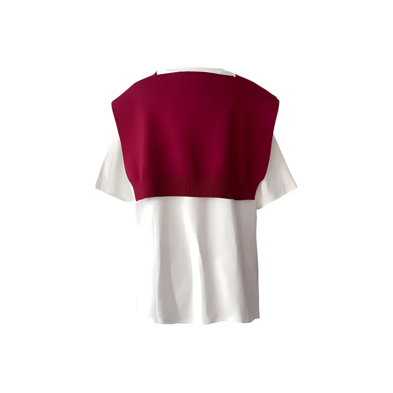 SKYA T Shirts Women's White T Shirt+Red Shawl-1