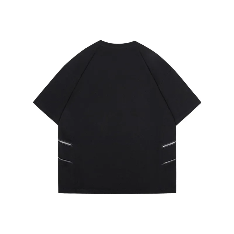 Chinpeno Summer American Half Sleeve Loose Fit Plus Size Short Sleeved Men's Trendy Zippers Crew Neck T Shirt Unisex-4