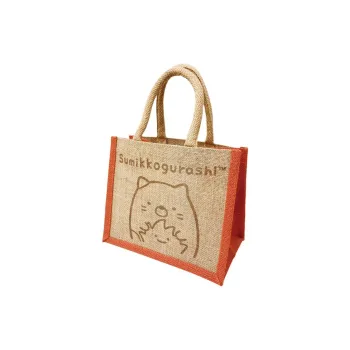 SAN X Jute Tote Bag, Shopping Bag, Handbag Trumpets Women's Khaki & Orange