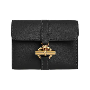 HERMES Glenan Swift Calfskin Wallet Regular Women's 89 Noir Black