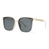 Ecru Frame with Black Gray Lens UV400[Eyeglass Case Three-Piece Set]