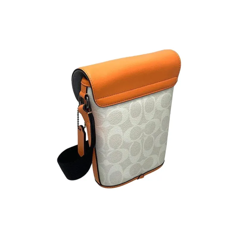 COACH Track Canvas With Leather Shoulder Bag, Crossbody Bag Mini Men's Chalk White & Candy Orange-1