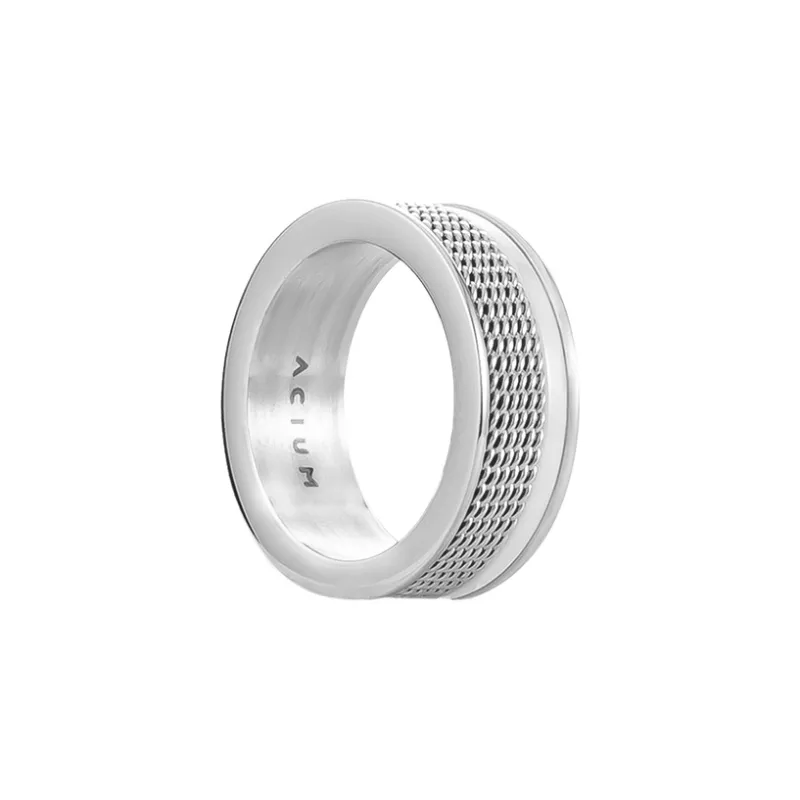 ACIUM Luxury, Silver Thread Woven Space Ceramic White Ring Unisex-4