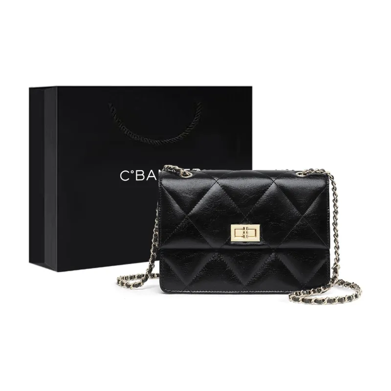 C°BANNER Cow Leather With Synthetic Leather Shoulder Bag, Crossbody Bag Medium Size Women's Black-0