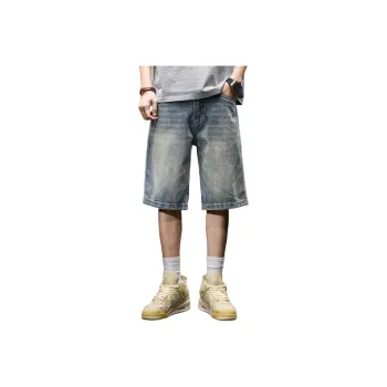 BUYDAUL Denim Shorts Men Blue