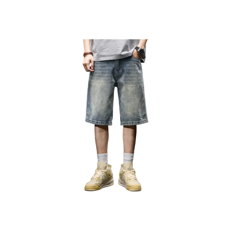 BUYDAUL Denim Shorts Men Blue-0