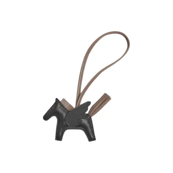 HERMES Rodeo Pegase Milo Lambskin With Swift Calfskin Bag Charm Bag Accessory Trumpets Unisex Black & Elephant Gray