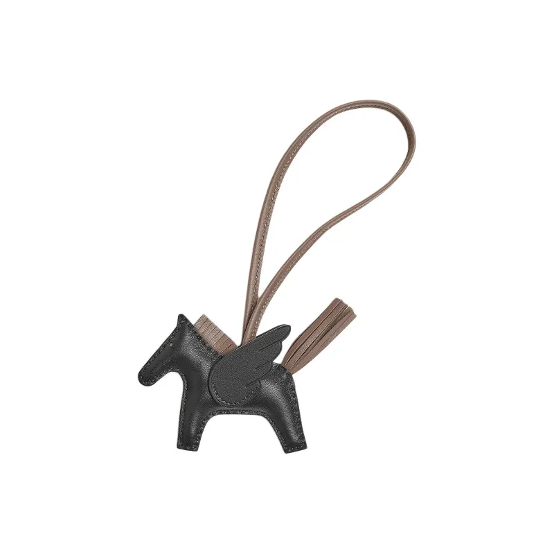 HERMES Rodeo Pegase Milo Lambskin With Swift Calfskin Bag Charm Bag Accessory Trumpets Unisex Black & Elephant Gray-0