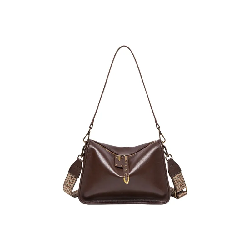Narandu Cow Leather Patchwork Synthetic Leather Crossbody Bag Medium Size Women's Vegetable Tanned Coffee-0