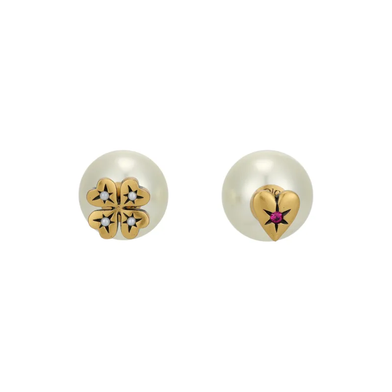DIOR Metal Earrings Women's Gold/White-0