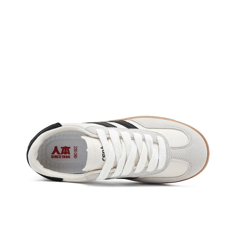 RENBEN Lightweight Shock Absorbers Low Top Skateboard Shoes Women's Beige-3