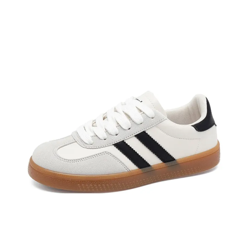 RENBEN Lightweight Shock Absorbers Low Top Skateboard Shoes Women's Beige-2