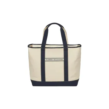 Tommy Hilfiger Composite Cloth Tote Bag, Shopping Bag, Handbag Tubas Women's Beige Blue