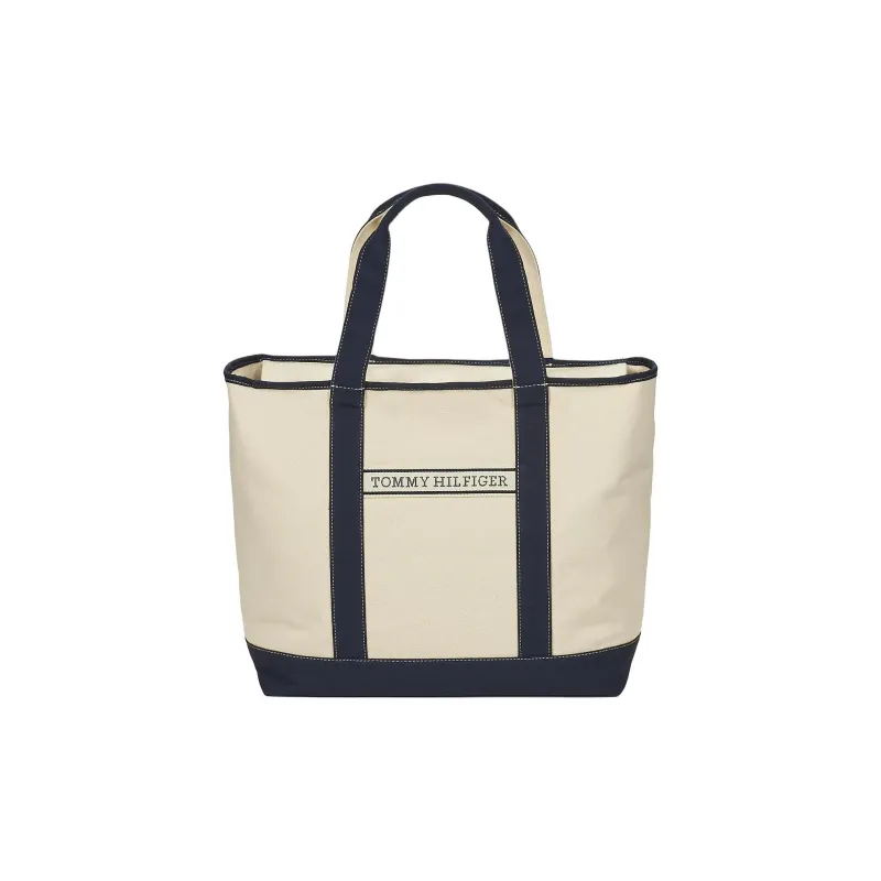 Tommy Hilfiger Composite Cloth Tote Bag, Shopping Bag, Handbag Tubas Women's Beige Blue-0