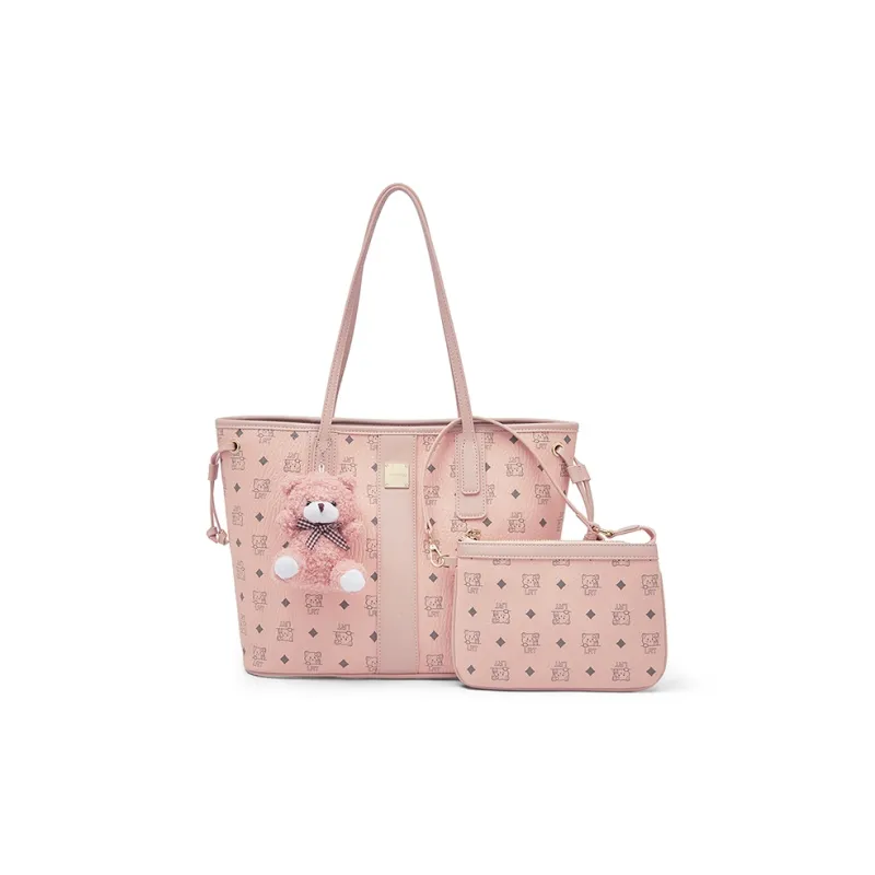 Old Man's Head Synthetic Leather Combo Bag, Shoulder Bag Women's Brown/Pink-9