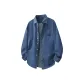 [Denim Long-Sleeved Shirt]Medium Blue (Ta Black Shield Chest Logo)