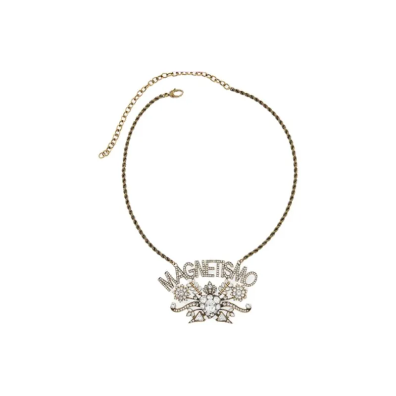 GUCCI Crystal Necklaces Unisex Gold-2