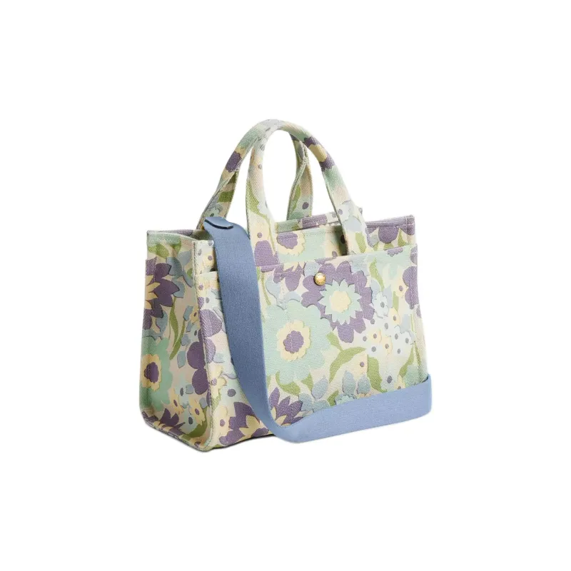 COACH Cargo Cotton Tote Bag, Shopping Bag, Shoulder Bag, Crossbody Bag, Handbag Medium Size Women's Brass & Ivory Chalk-2