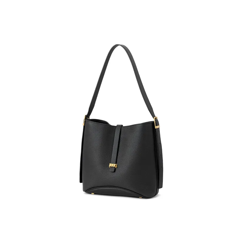 ROBERTA DI CAMERINO Top Grain Cow Leather Crossbody Bucket Shoulder Bag Women's Classic Black/Elephant Gray-1