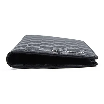 Old Man's Head Top Grain Cow Leather Wallet Men's Black Checkerboard-7