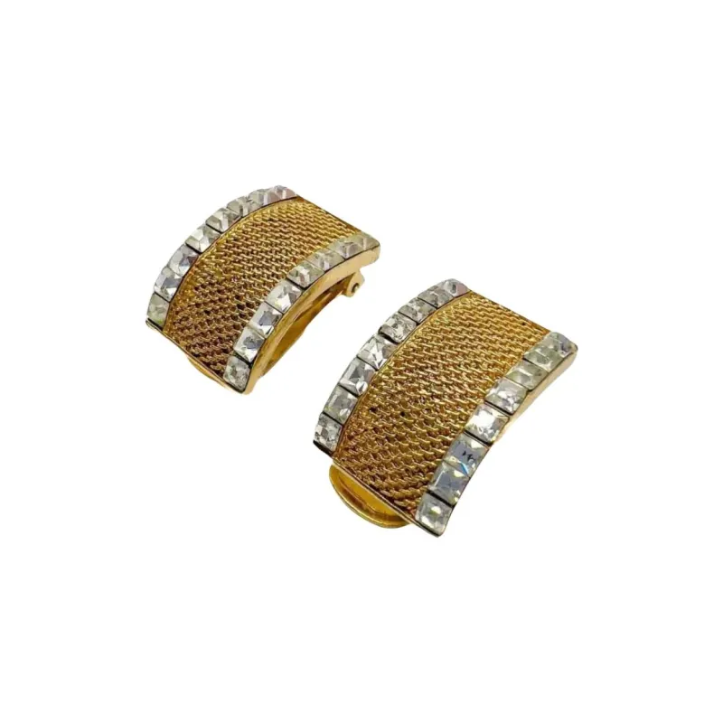 Balenciaga 1980s Crystal embellished Mesh Earrings-2