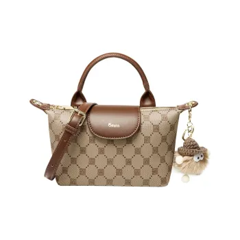 15 MINS PVC Synthetic Leather Handbag Medium Size Women's Coffee