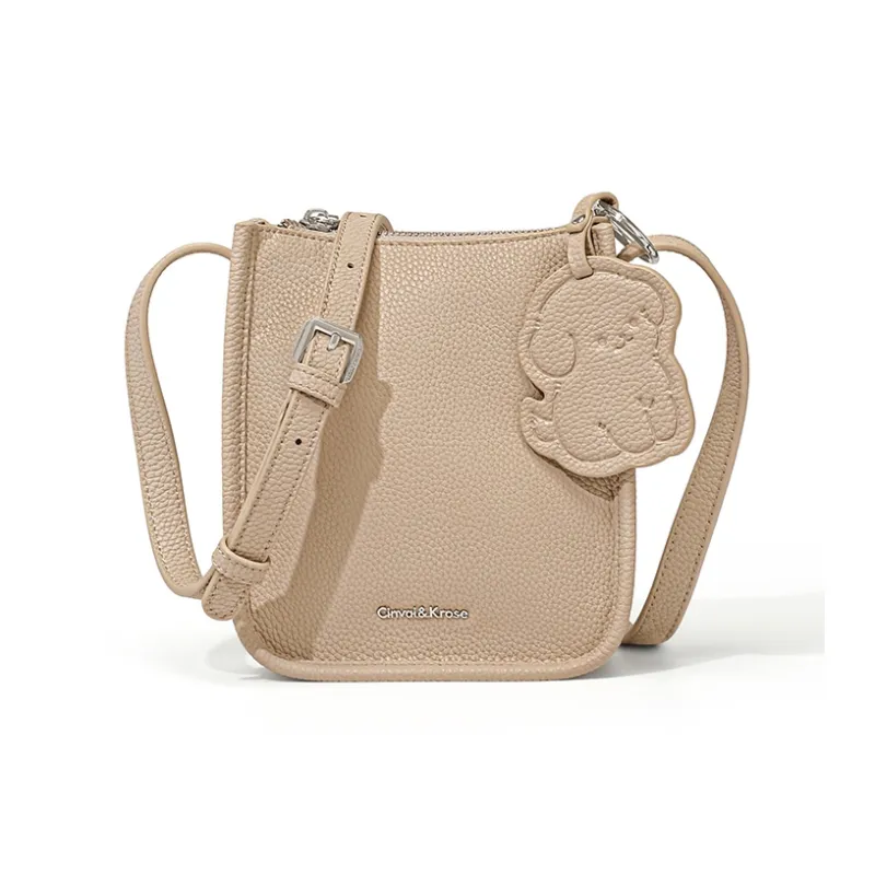 CinvaiKrose Cow Leather Shoulder Bag, Crossbody Bag, Summer Cell Phone Pouch, Small Bag Trumpets Women's Ecru/Khaki-5