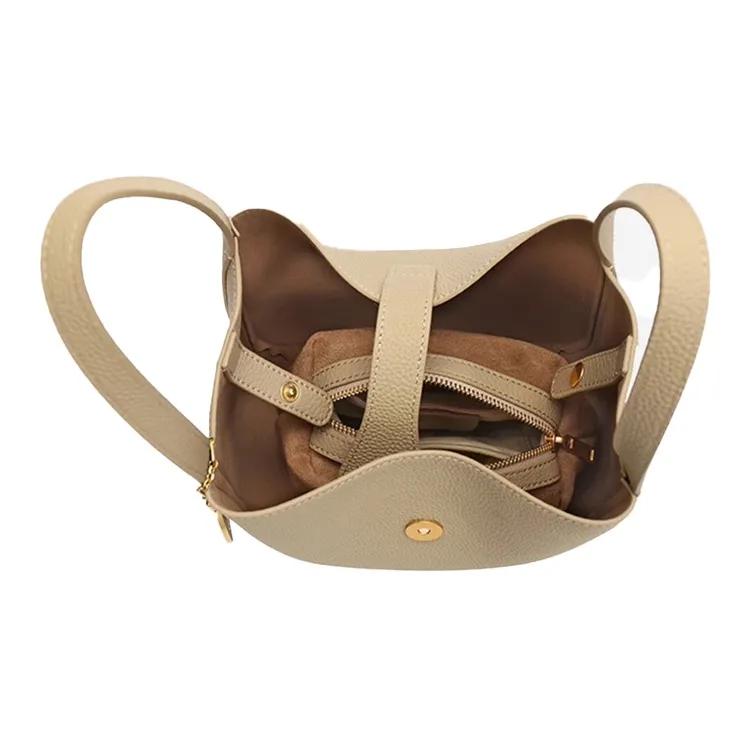 Why Cow Leather Bucket Bag, Basket Bag, Shoulder Bag, Crossbody Bag, Handbag Trumpets Women's Multicolor-2