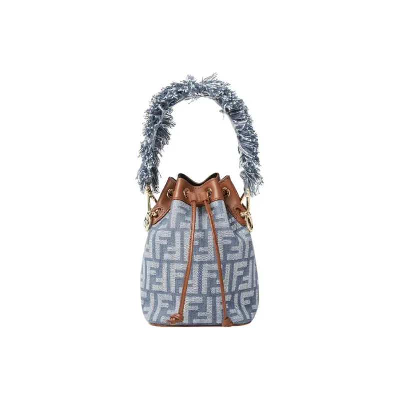 FENDI Mon Tresor Denim Bucket Bag, Shoulder Bag, Crossbody Bag, Handbag Mini Women's Blue-0
