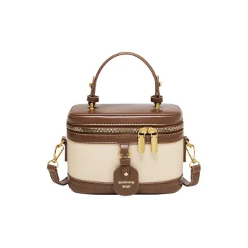 15 MINS Synthetic Leather Box Bag Handbag Crossbody Bag Shoulder Bag Mini Women's Ecru & Coffee/Black/Coffee