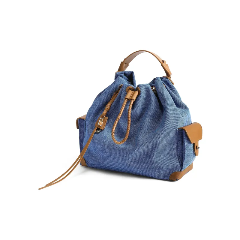 BELLE Fabric Backpack Tubas Women's Blue/Beige-1