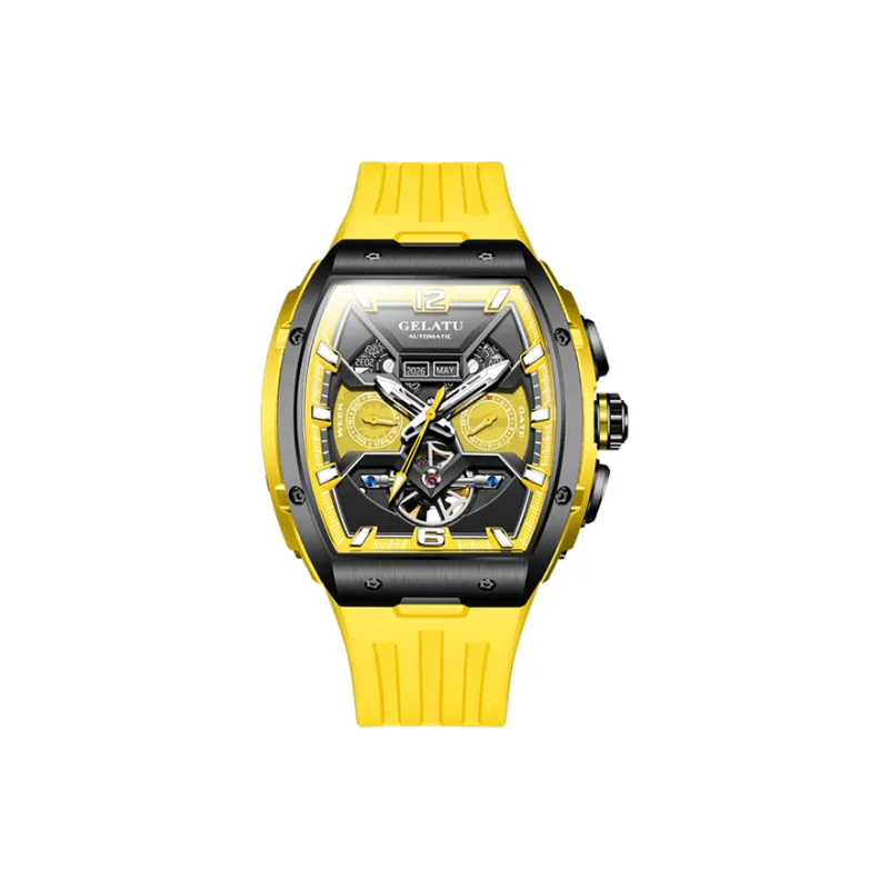 GELATU Automatic Mechanical Movement Silicone Strap Watch Men's Watches Black Dial-19