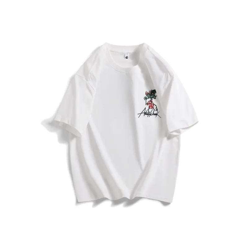 WOSAWE Pattern Crew Neck Streetwear Loose Fit Casual Couple Half Sleeve T Shirt Unisex-0