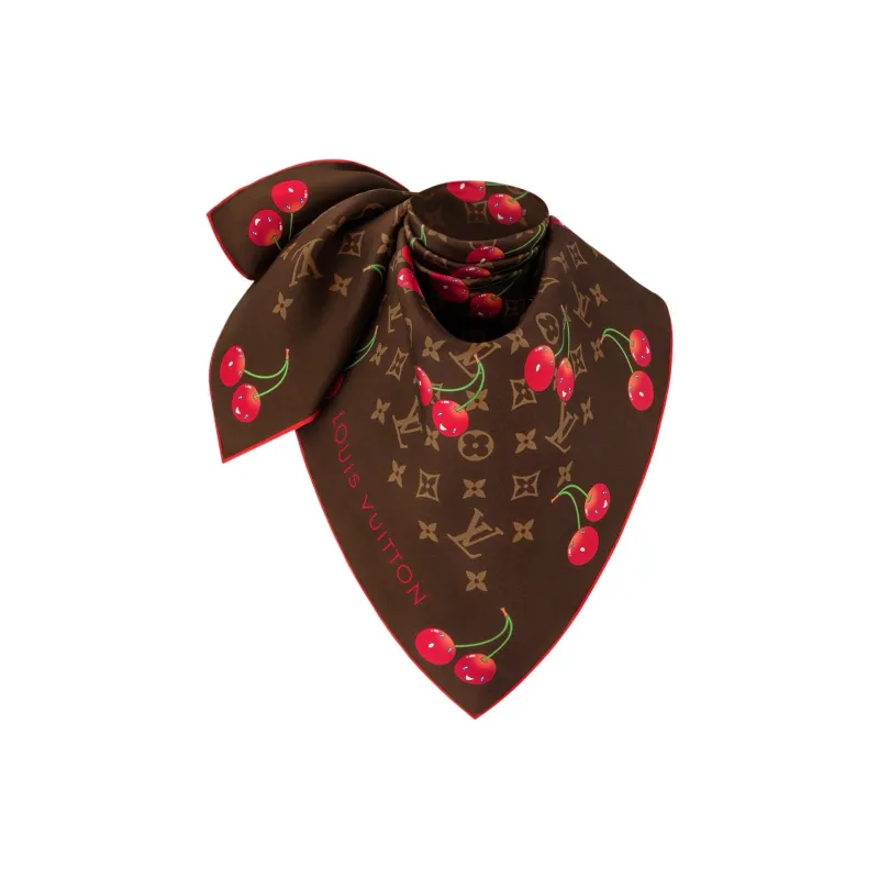 LOUIS VUITTON Silk Scarves Unisex Brown-1