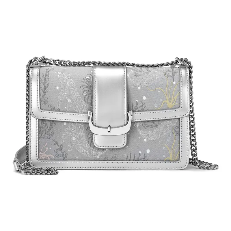 ROBERTA DI CAMERINO Fabric, Cow Split Leather Shoulder Bag Women's Sea Blue/Silver Gray-5