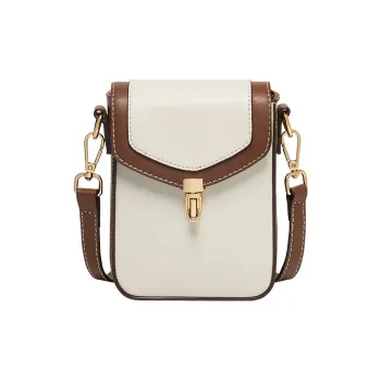 Narandu Cow Leather Cell Phone Pouch Shoulder Bag Crossbody Bag Mini Women's Cheese White & Coffee