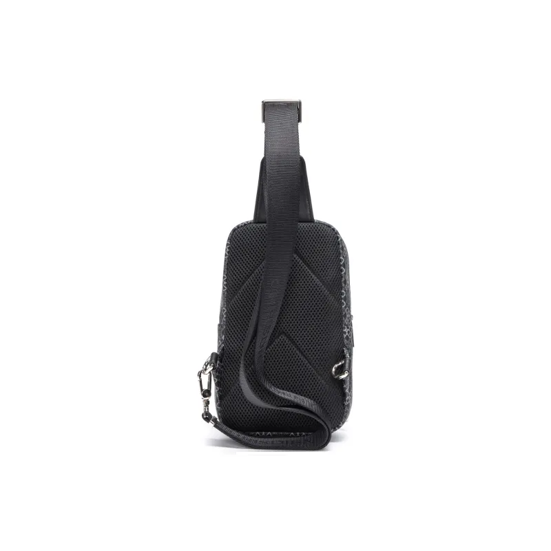 Chrisdien Deny Synthetic Leather, Textile Mosaic Sling Bag Men's Black-3