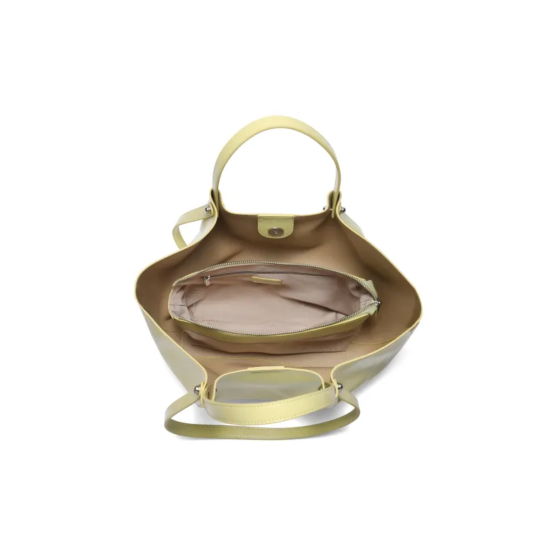 BELLE Artificial Leather Handbag Women's Ecru/Mustard Green-6
