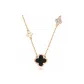 999 Fine Silver Four-Leaf Clover Agate Necklace, Black
