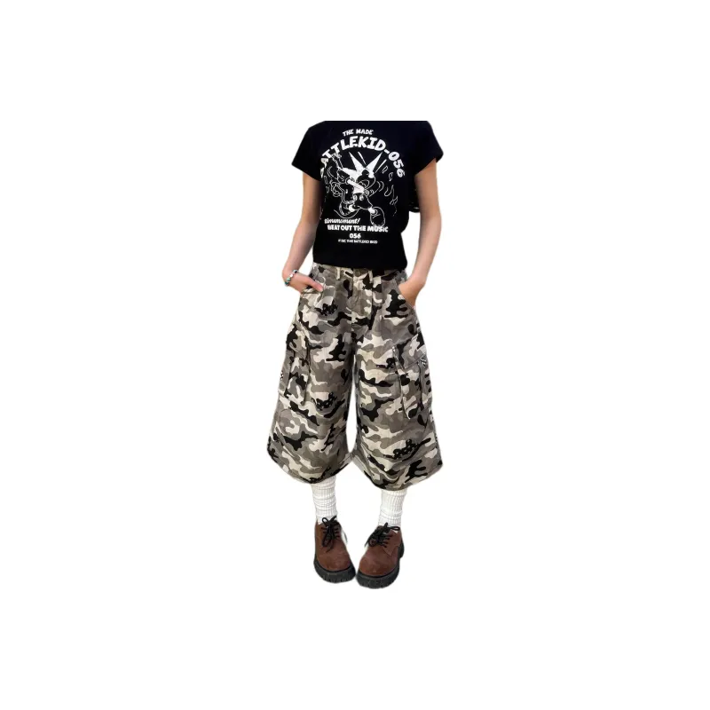 NEVER RULE Denim Shorts Unisex Camouflage Gray-0