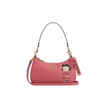 COACH PEANUTS Collaboration Teri Leather Crossbody Handbag, Shoulder Bag Medium Size Women's Coral Red
