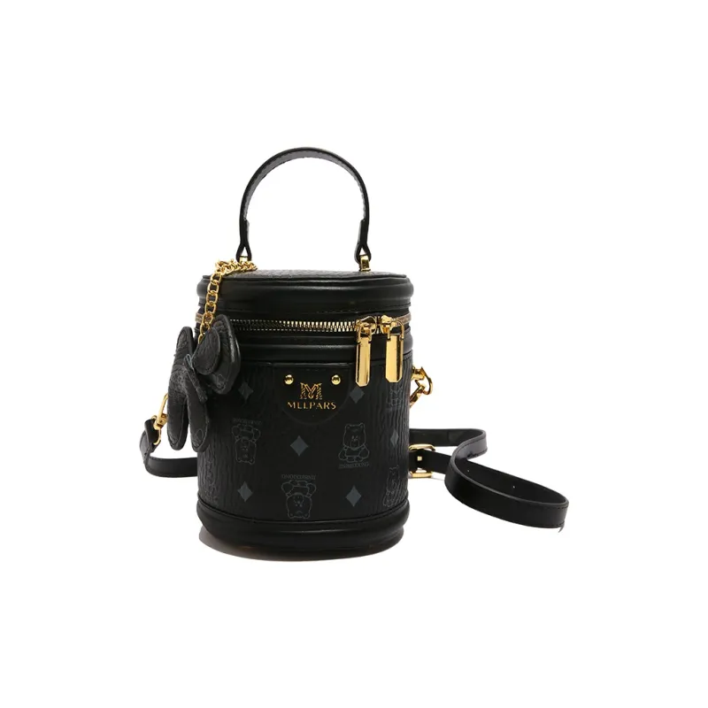 HCXK PU Bucket Bag, One Shoulder Handbag Women's Black/Pink/Yellow Brown/White & Black-0
