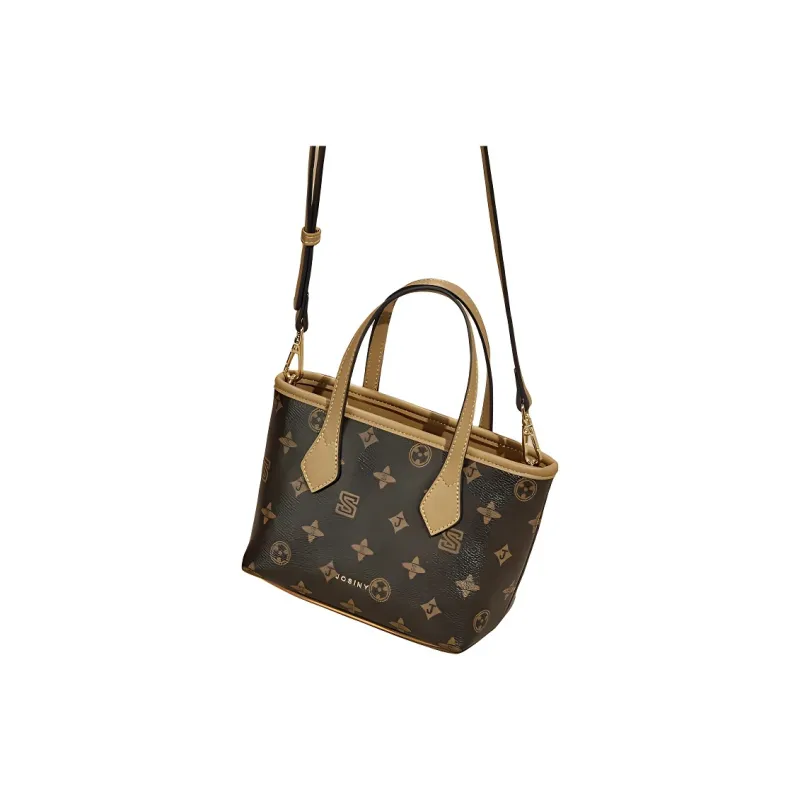 JOSINY PU Basket Bag, Shoulder Bag, Crossbody Bag, Handbag Women's Ecru/Coffee-6