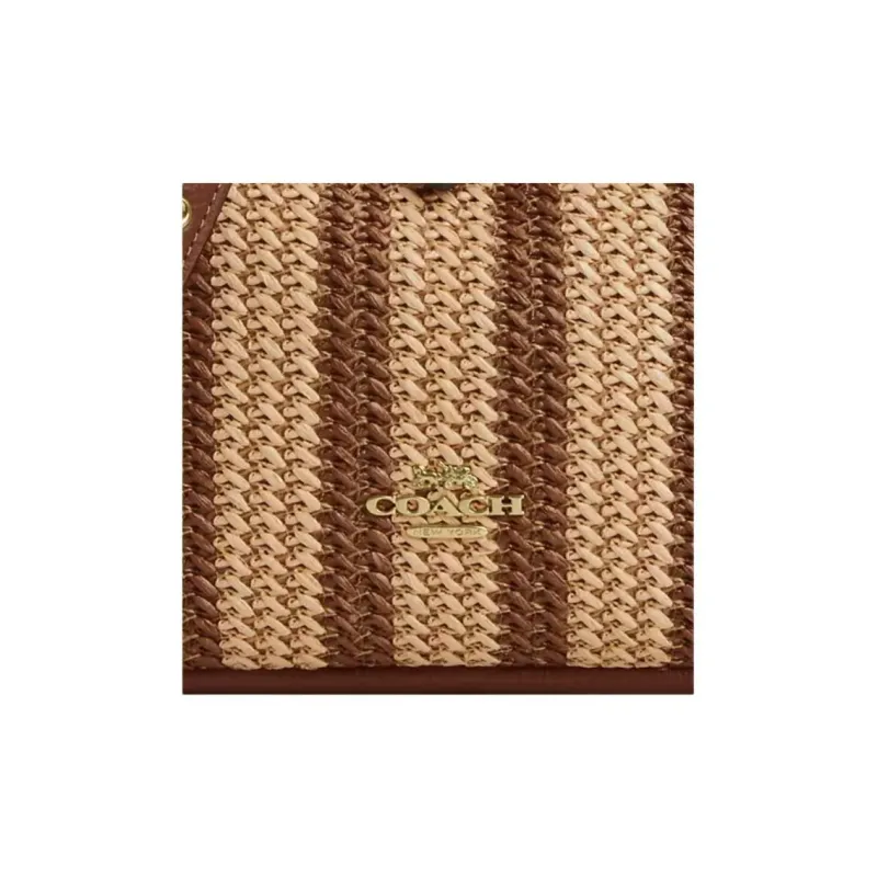 COACH Hadley Straw Shoulder Bag, Crossbody Bag Mini Women's Gold & Rosewood-3