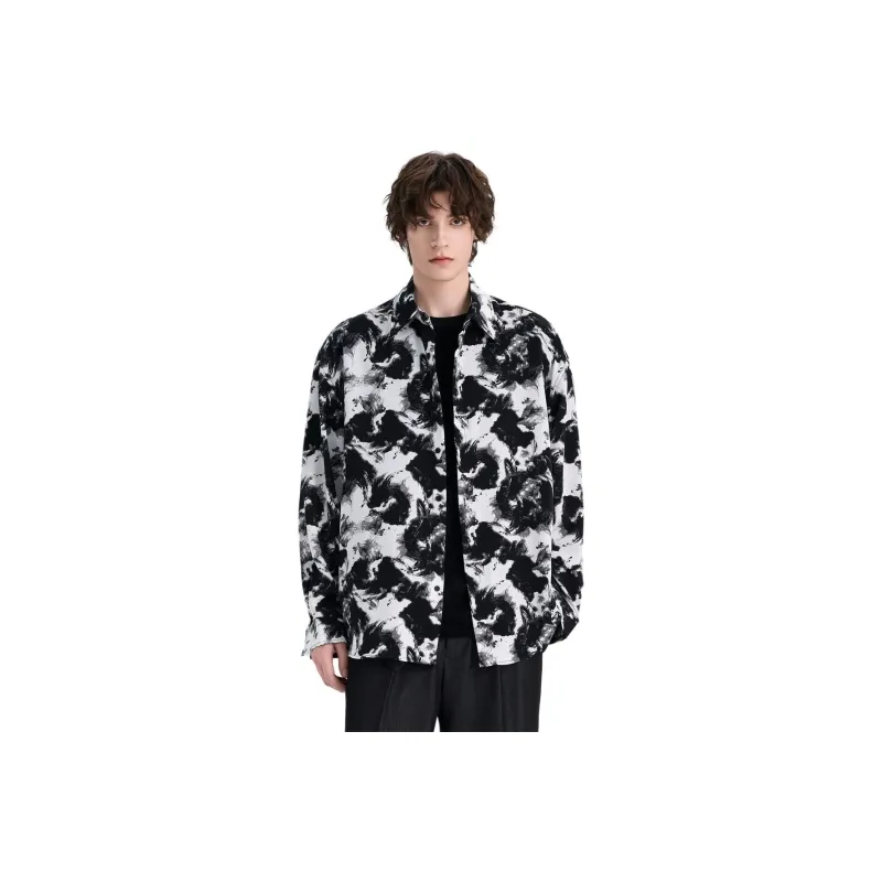 WILD LEADER Shirts Men Black With White Floral[CW51585A57]-0