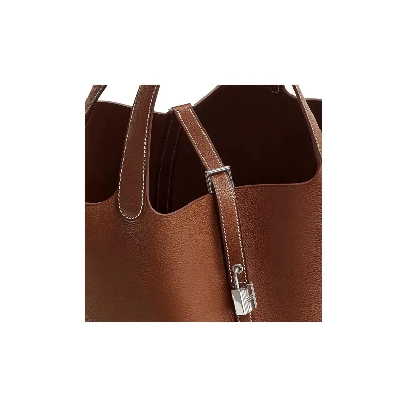 HERMES Picotin Lock Calfskin Basket Bag Handbag Women's 34 Fauve Light Tawny-3