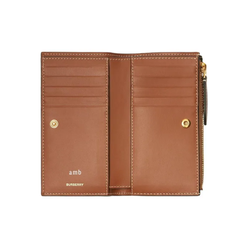 Burberry Coated Cotton Blend Fabric Wallet Medium Size Women's Beige & Heather Brown-3