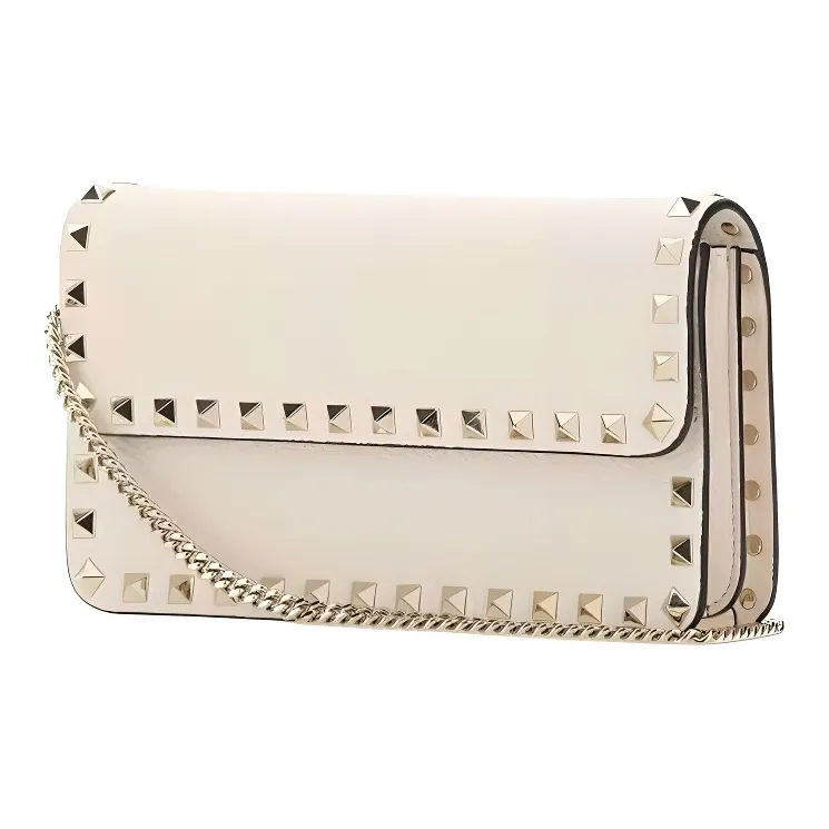 Valentino Rockstud Grain Calfskin Messenger Bag Crossbody Bag, Shoulder Bag, Clutch Trumpets Women's White-1